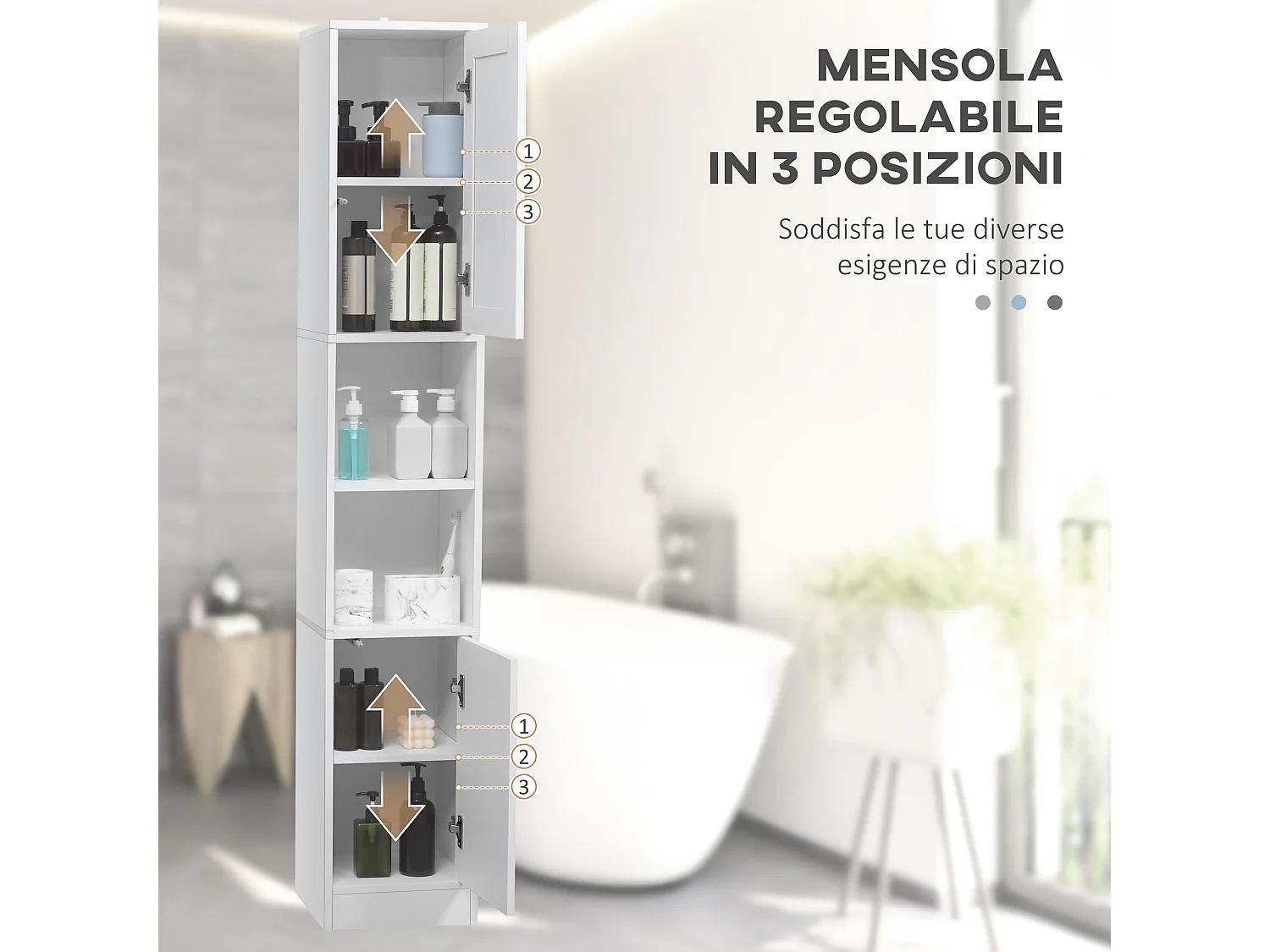 Colonna bagno salvaspazio in legno con specchio bianco