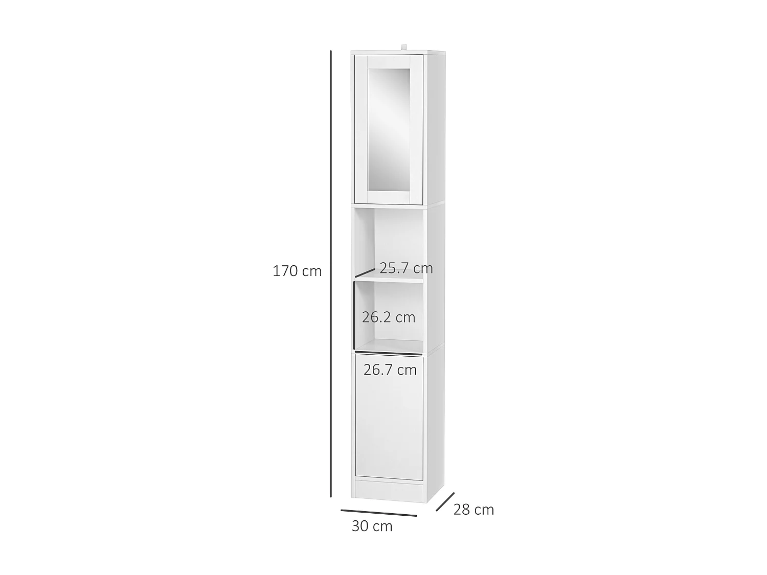 Colonna bagno salvaspazio in legno con specchio bianco