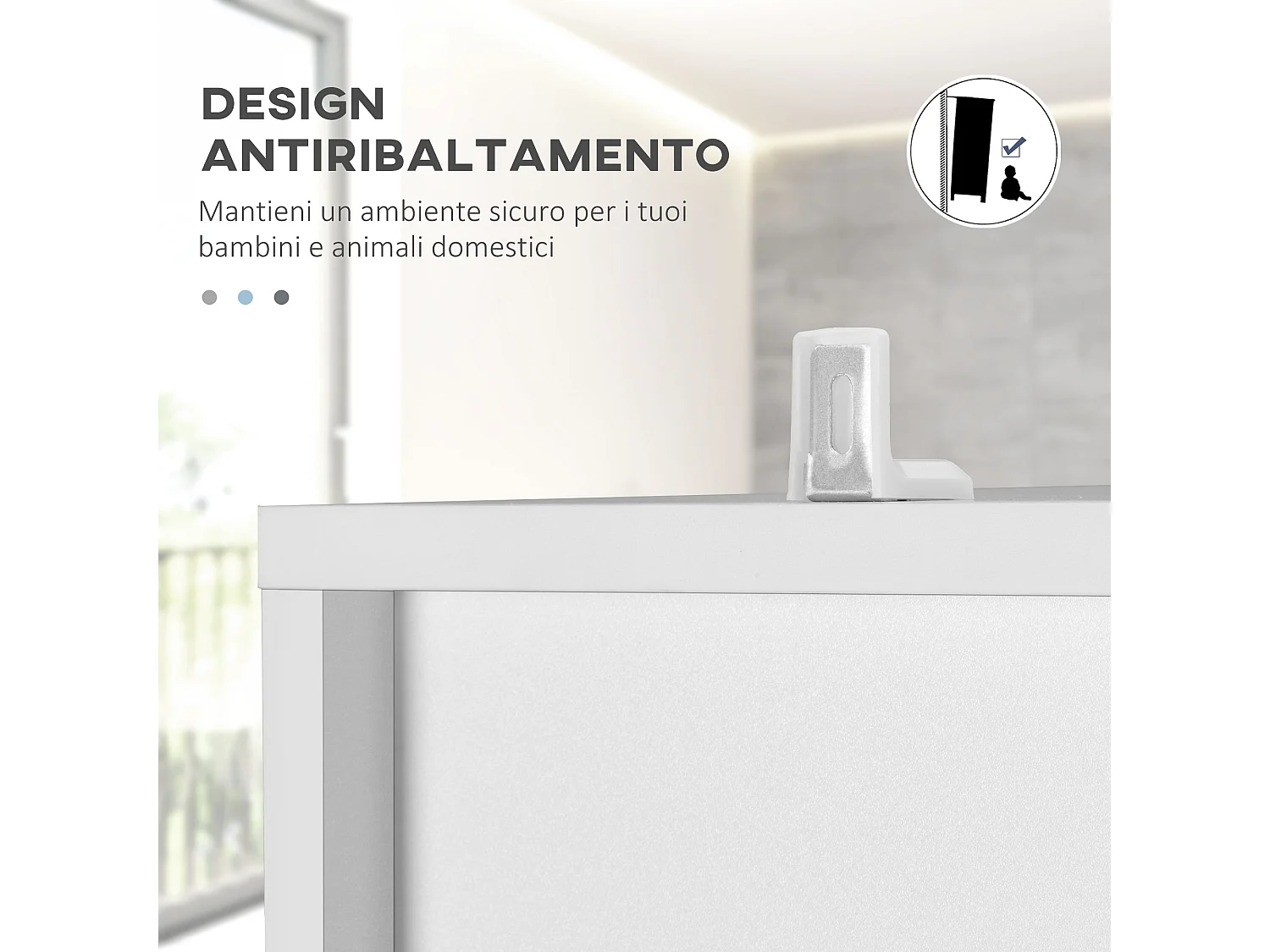 Colonna bagno salvaspazio in legno con specchio bianco