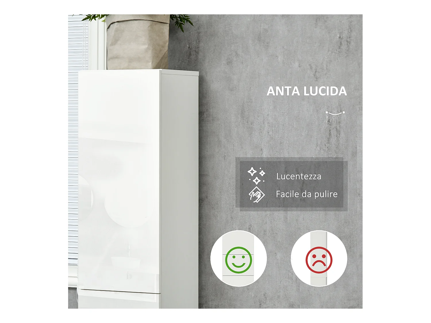 Colonna bagno con 2 armadietti e cassetto bianco lucido