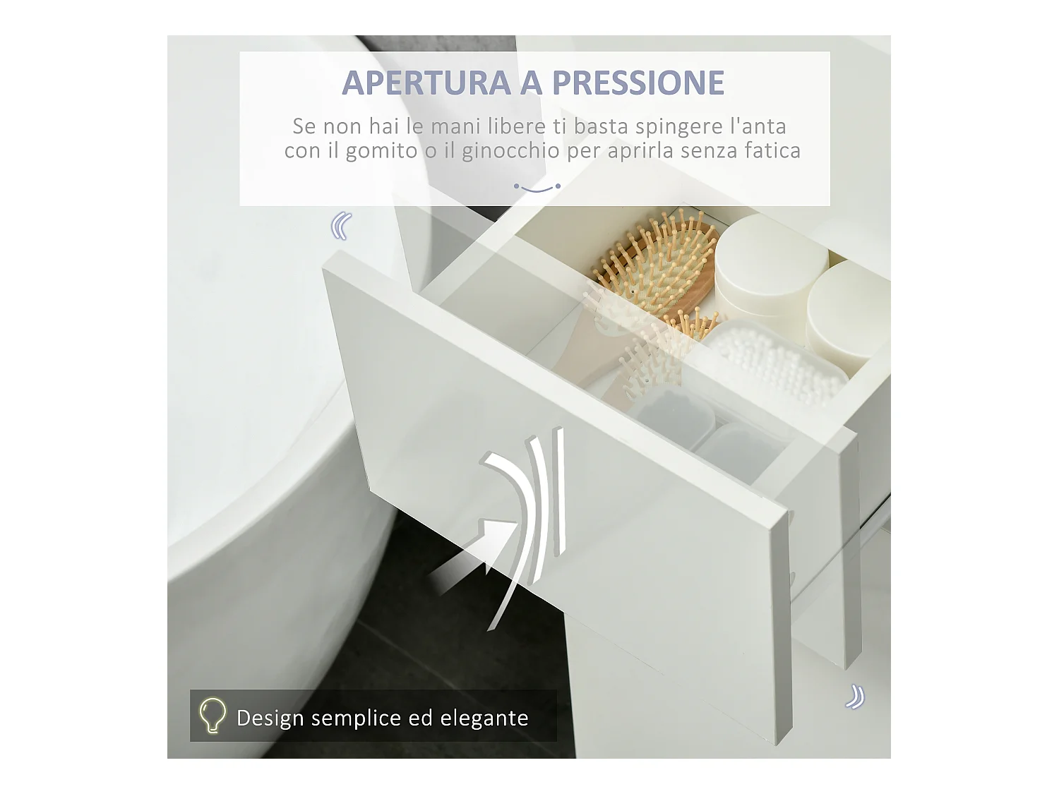 Colonna bagno con 2 armadietti e cassetto bianco lucido