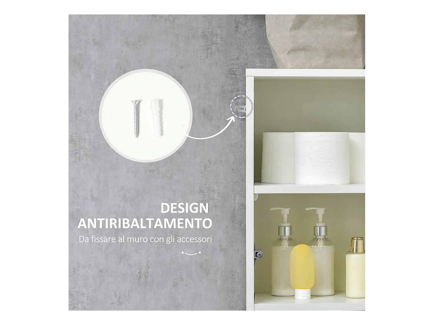 Colonna bagno con 2 armadietti e cassetto bianco lucido