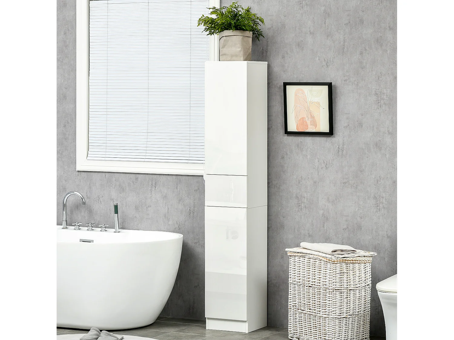 Colonna bagno con 2 armadietti e cassetto bianco lucido