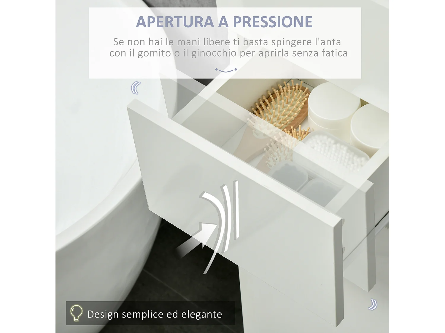Colonna bagno con 2 armadietti e cassetto bianco lucido