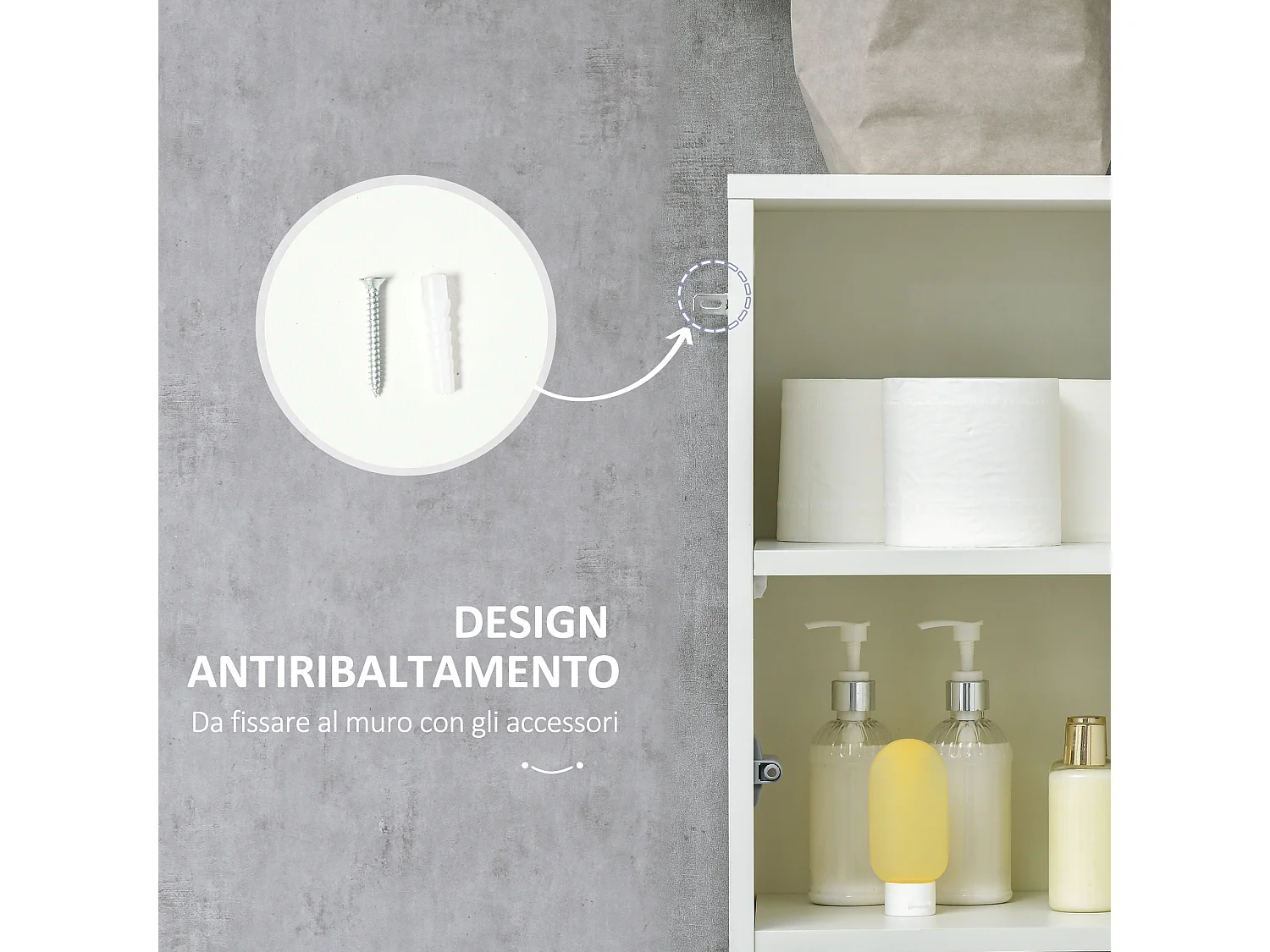 Colonna bagno con 2 armadietti e cassetto bianco lucido