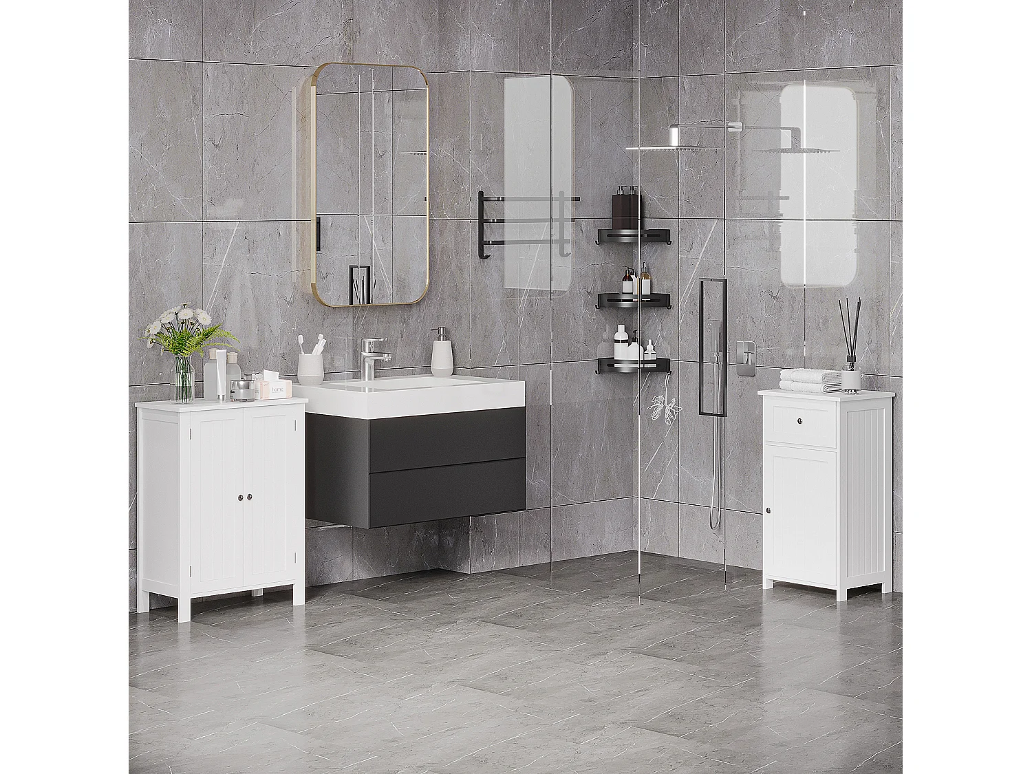 Mobiletto armadietto anti-ribaltamento da bagno in mdf bianco