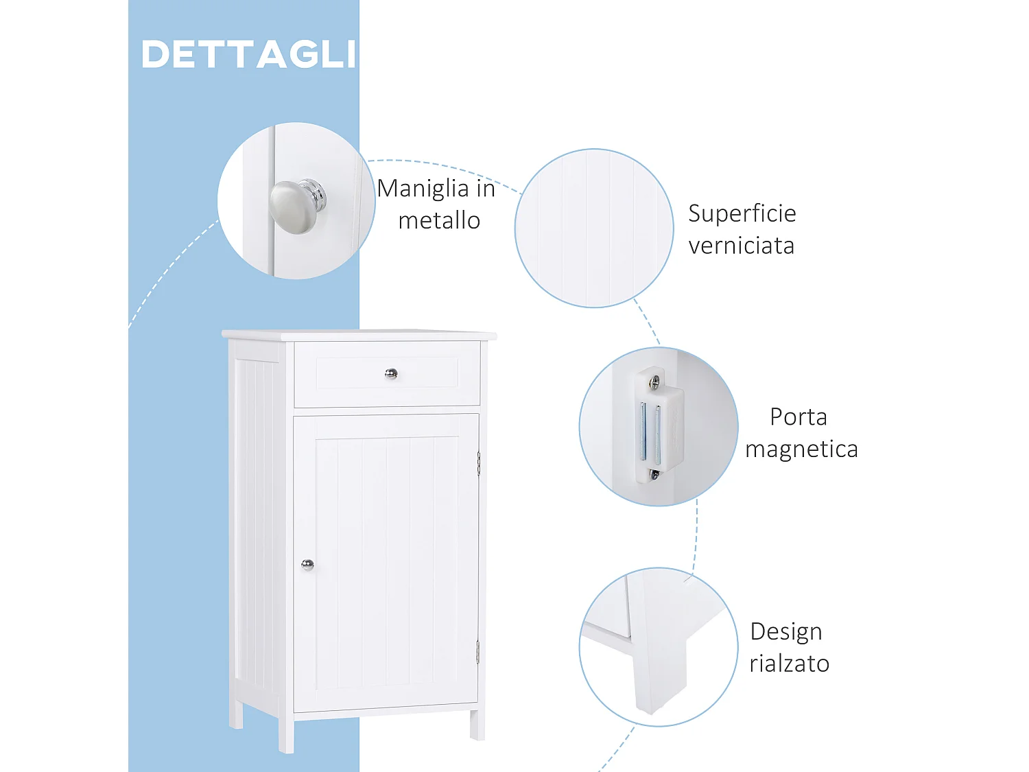 Mobiletto armadietto anti-ribaltamento da bagno in mdf bianco