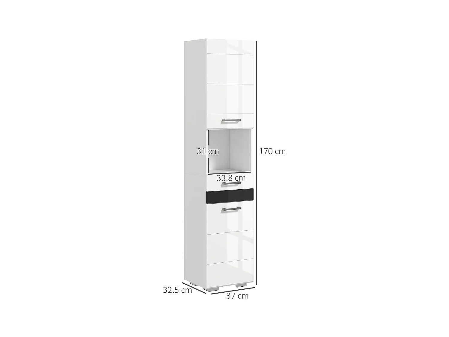 Colonna bagno con ripiano aperto armadietto e cassetto bianco