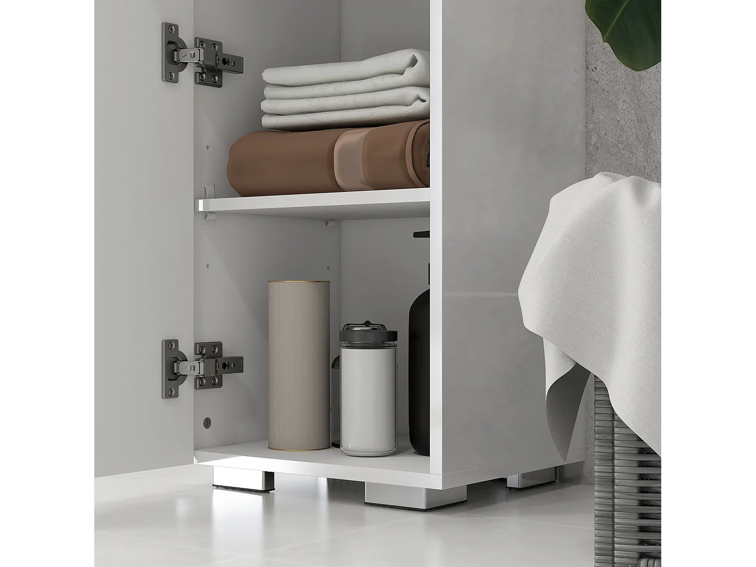 Colonna bagno con ripiano aperto armadietto e cassetto bianco