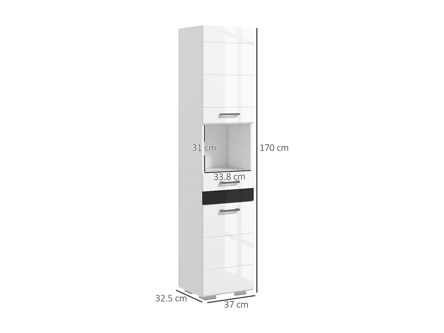 Colonna bagno con ripiano aperto armadietto e cassetto bianco