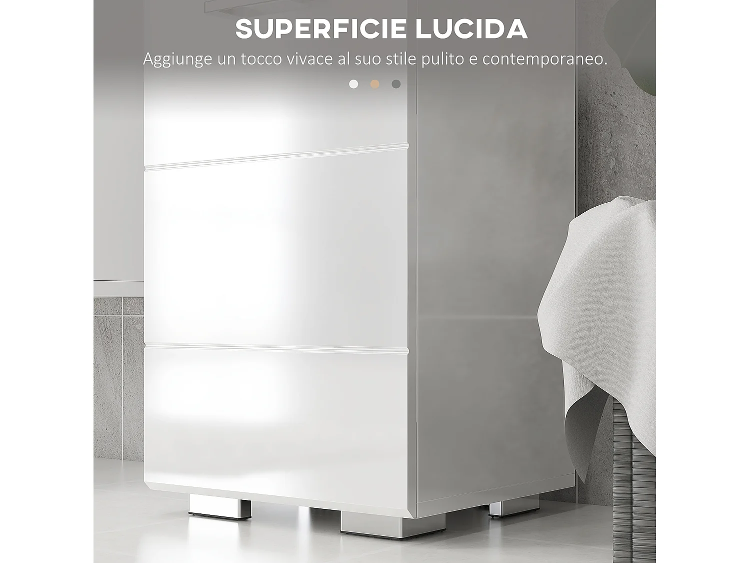 Colonna bagno con ripiano aperto armadietto e cassetto bianco