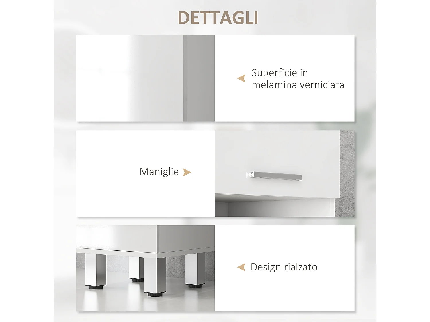 Mobile colonna bagno con cassetto, 2 ripiani e 2 armadietti bianco