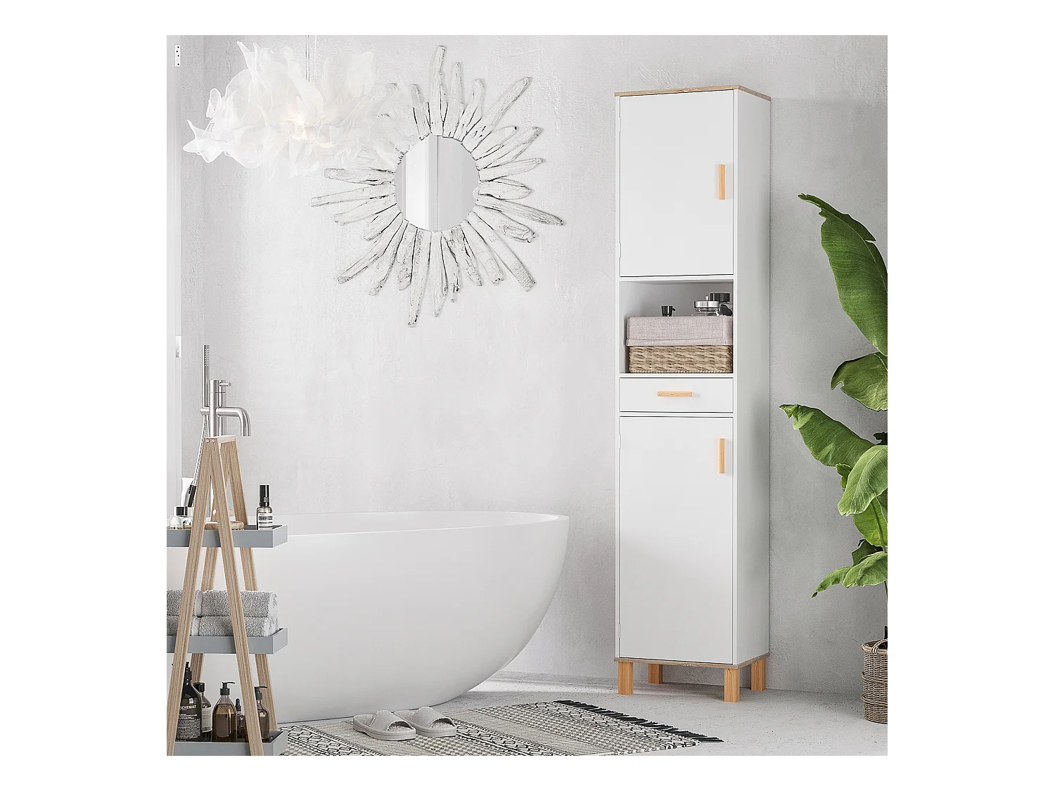 Mobile bagno a colonna salvaspazio in legno bianco