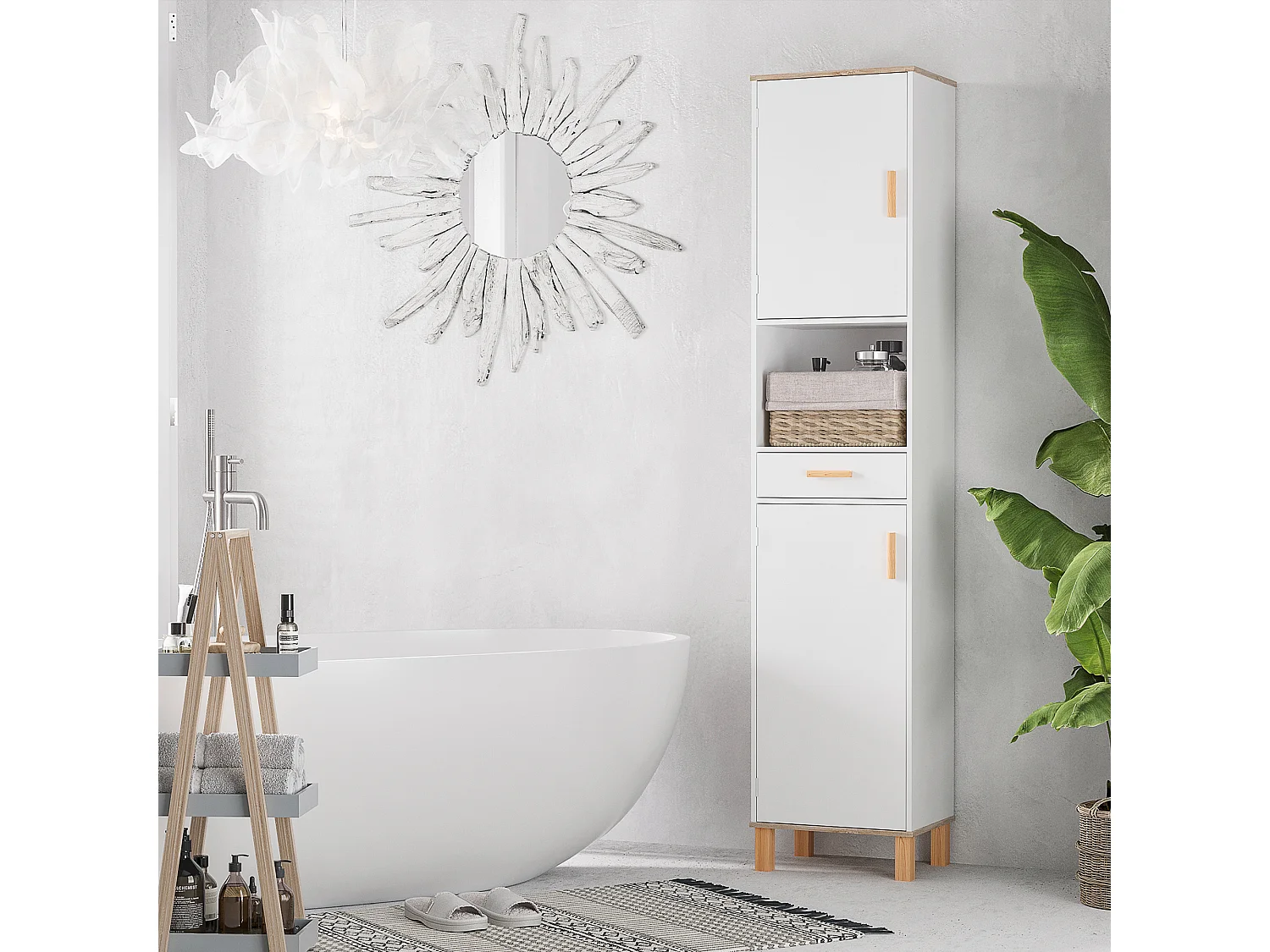 Mobile bagno a colonna salvaspazio in legno bianco