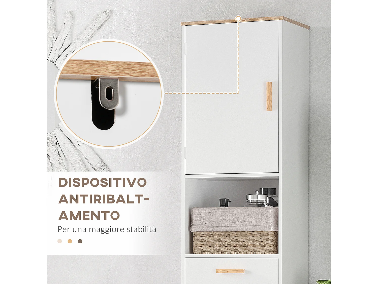 Mobile bagno a colonna salvaspazio in legno bianco