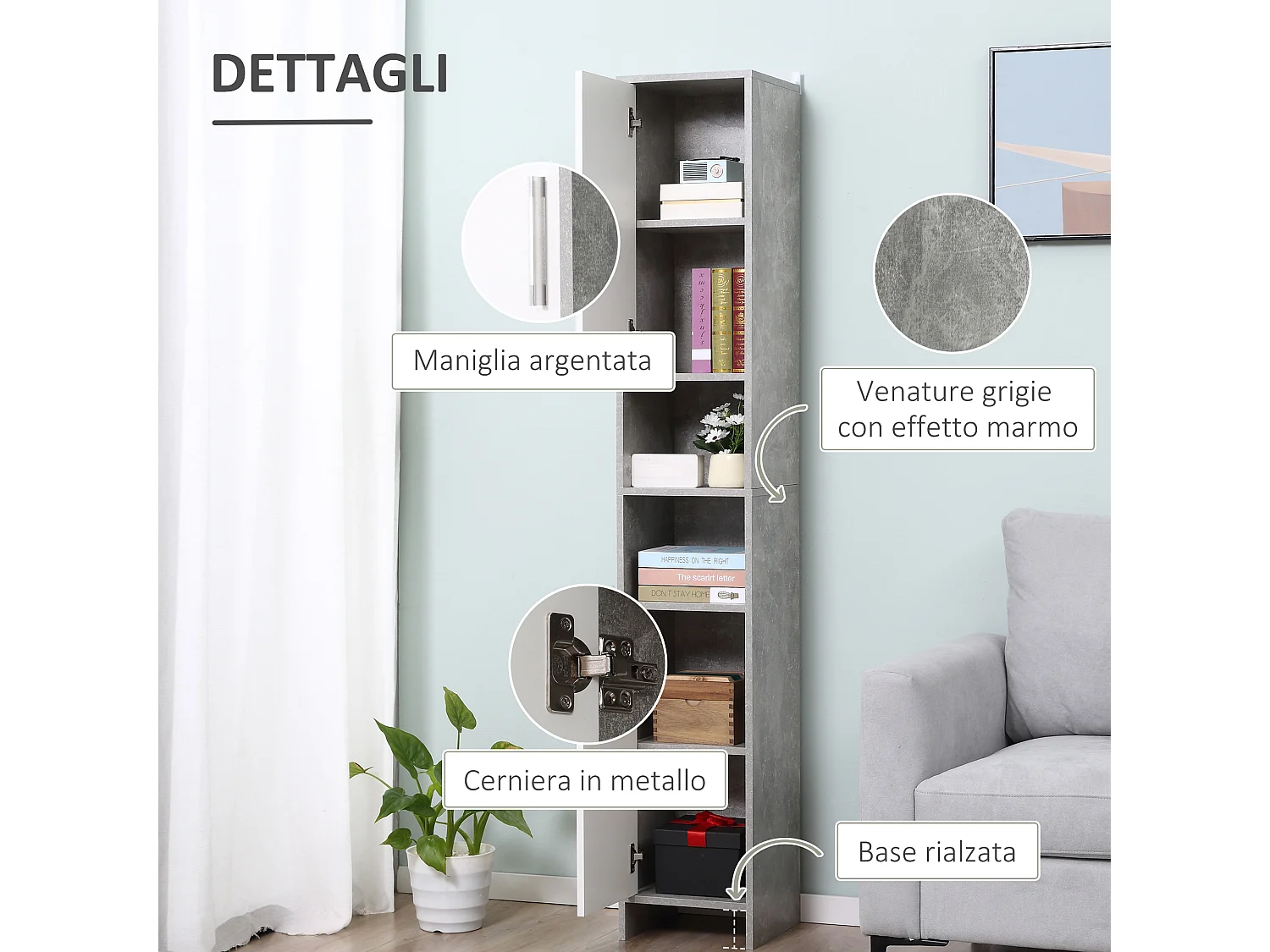 Colonna bagno 2 armadietti 2 vani aperti in legno 30x30x180cm