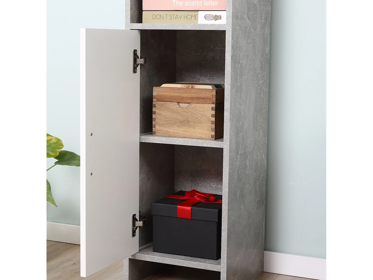 Colonna bagno 2 armadietti 2 vani aperti in legno 30x30x180cm