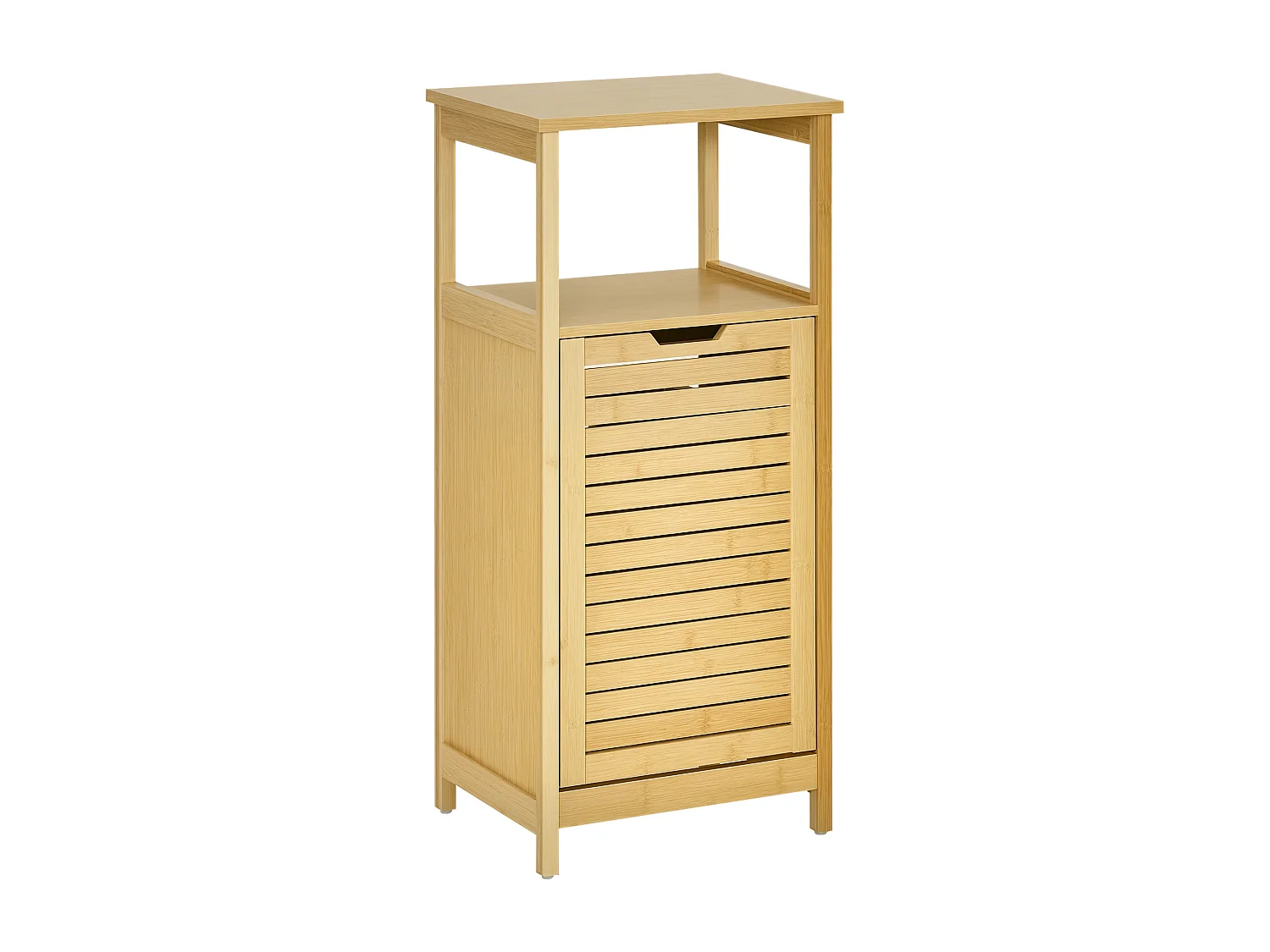 Mobiletto bagno con cesto multifunzione in mdf e bambù