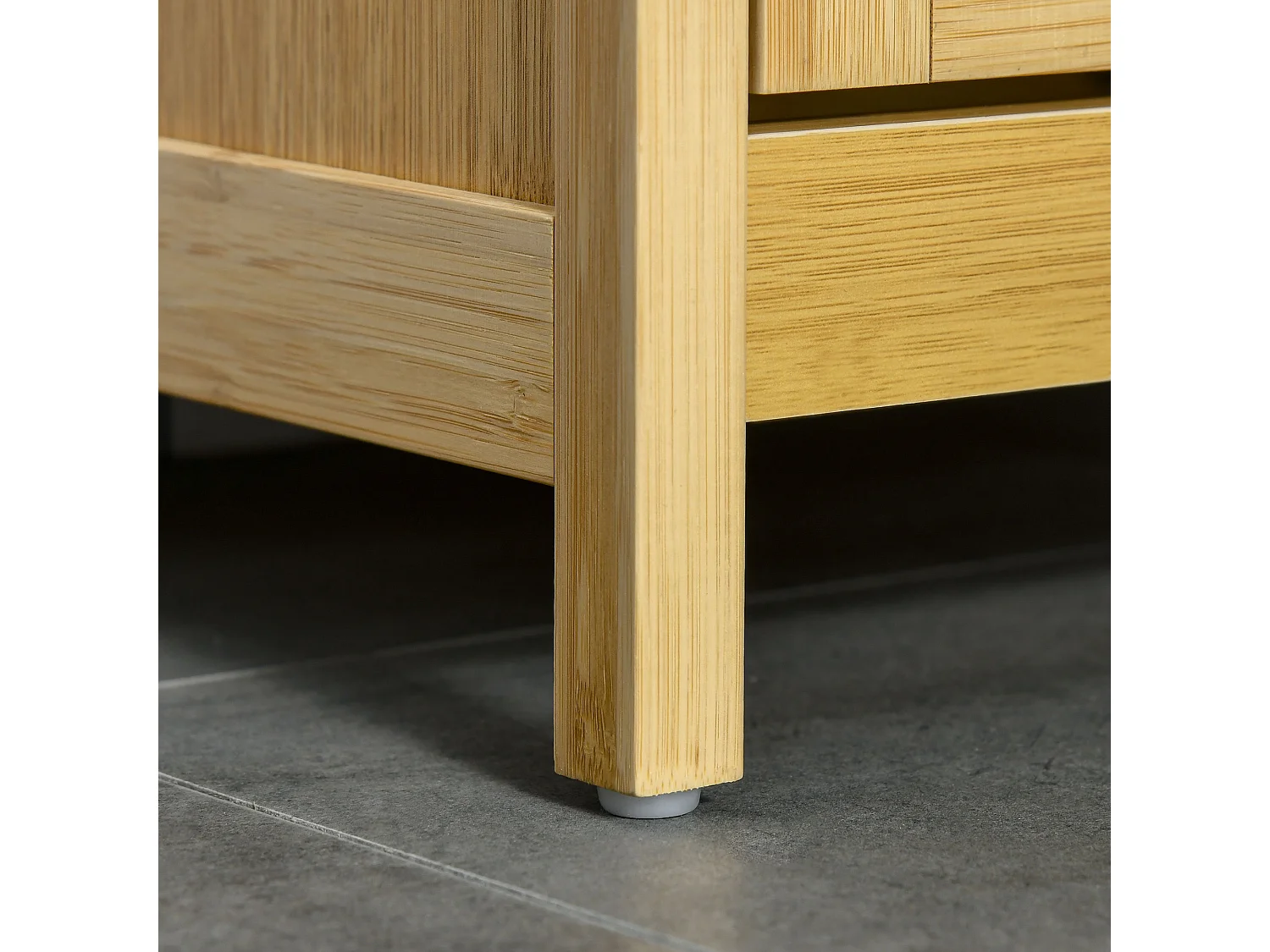 Mobiletto bagno con cesto multifunzione in mdf e bambù