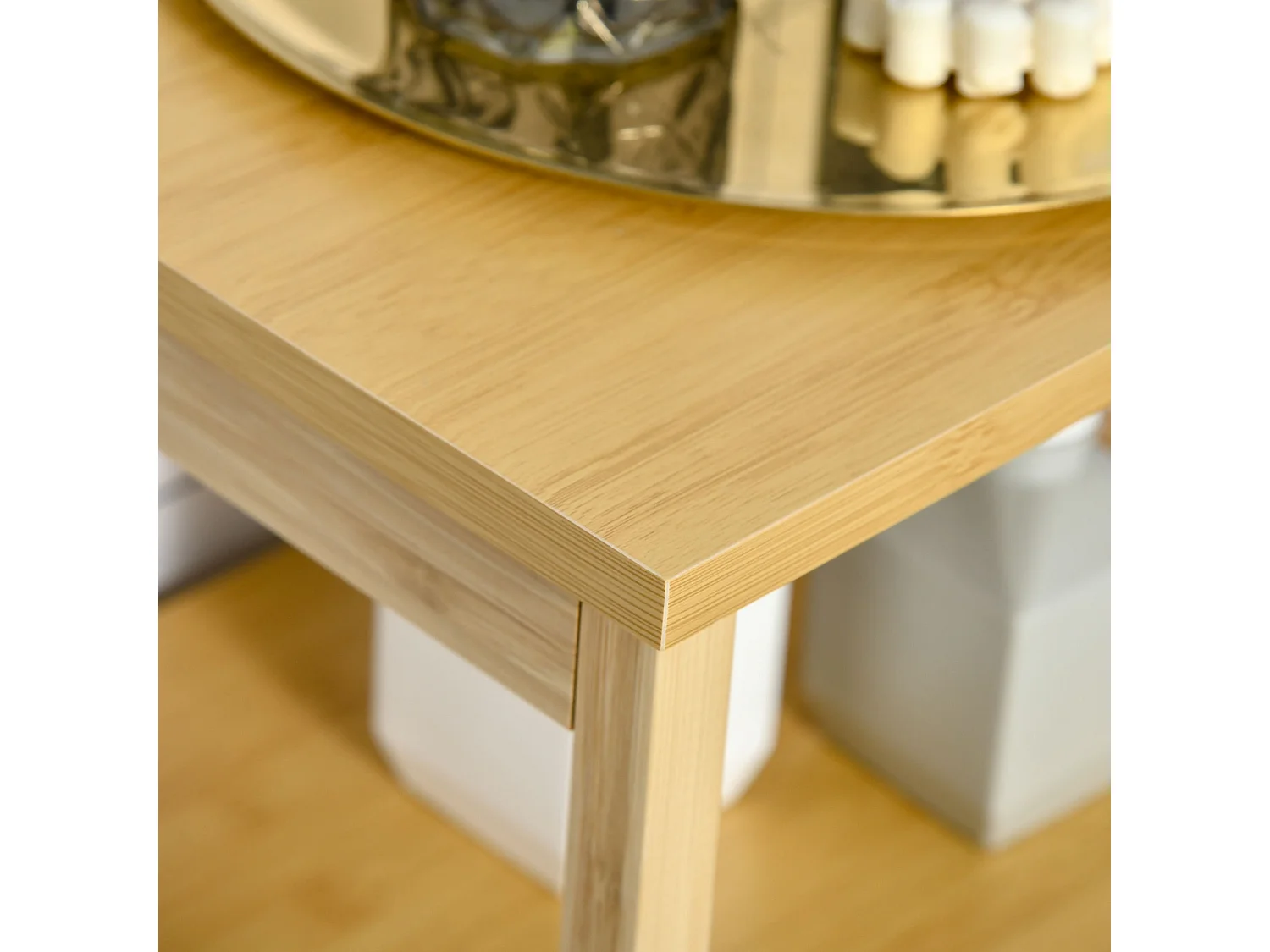 Mobiletto bagno con cesto multifunzione in mdf e bambù