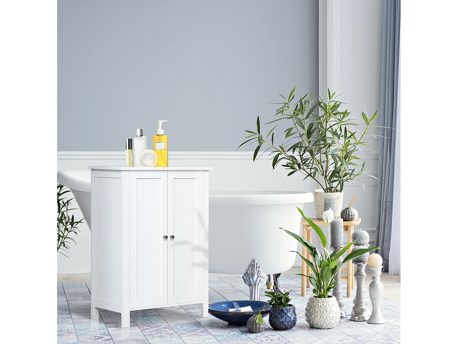 Mobiletto armadietto 2 ripiani 2 ante da bagno in mdf bianco