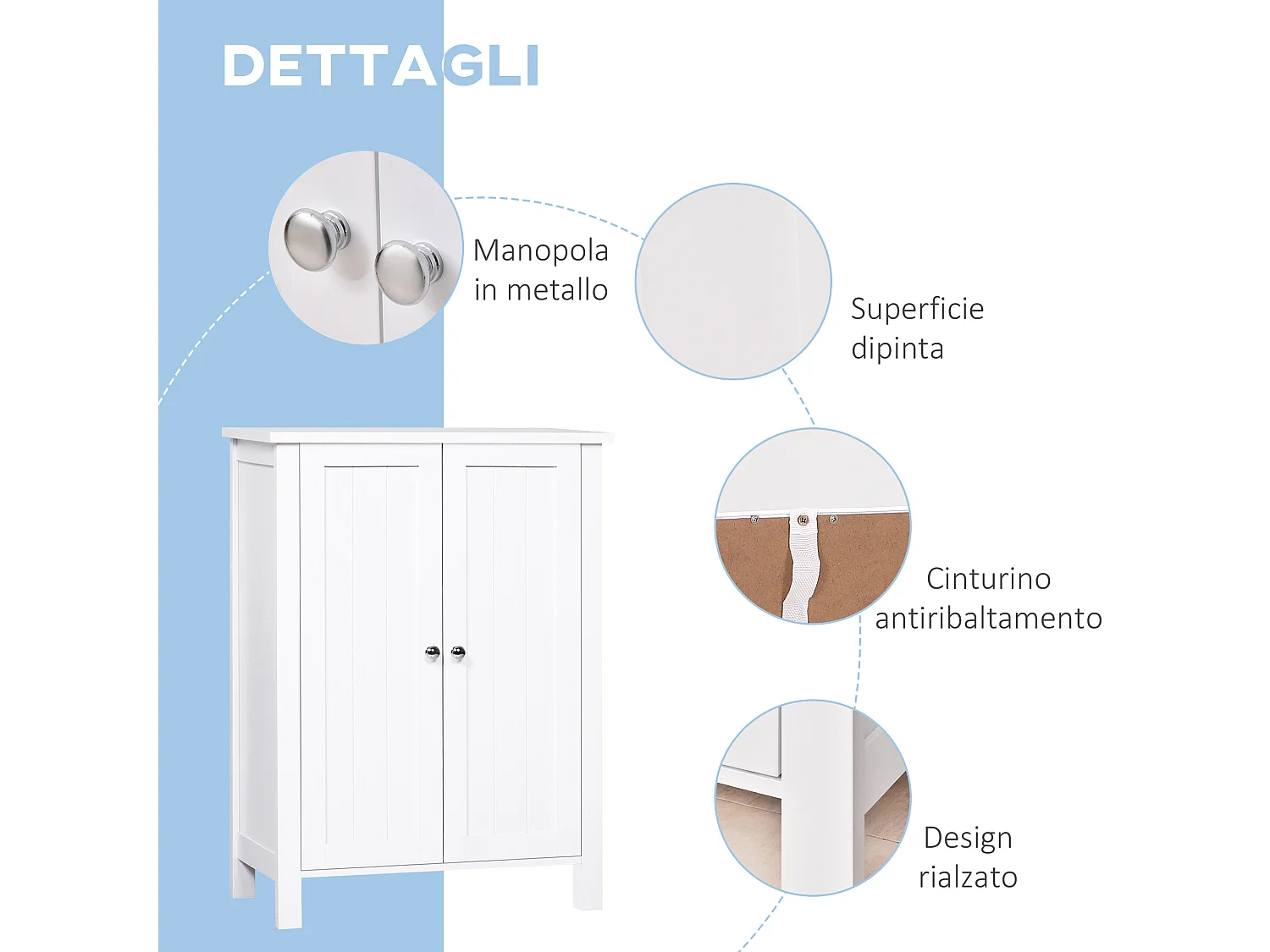 Mobiletto armadietto 2 ripiani 2 ante da bagno in mdf bianco