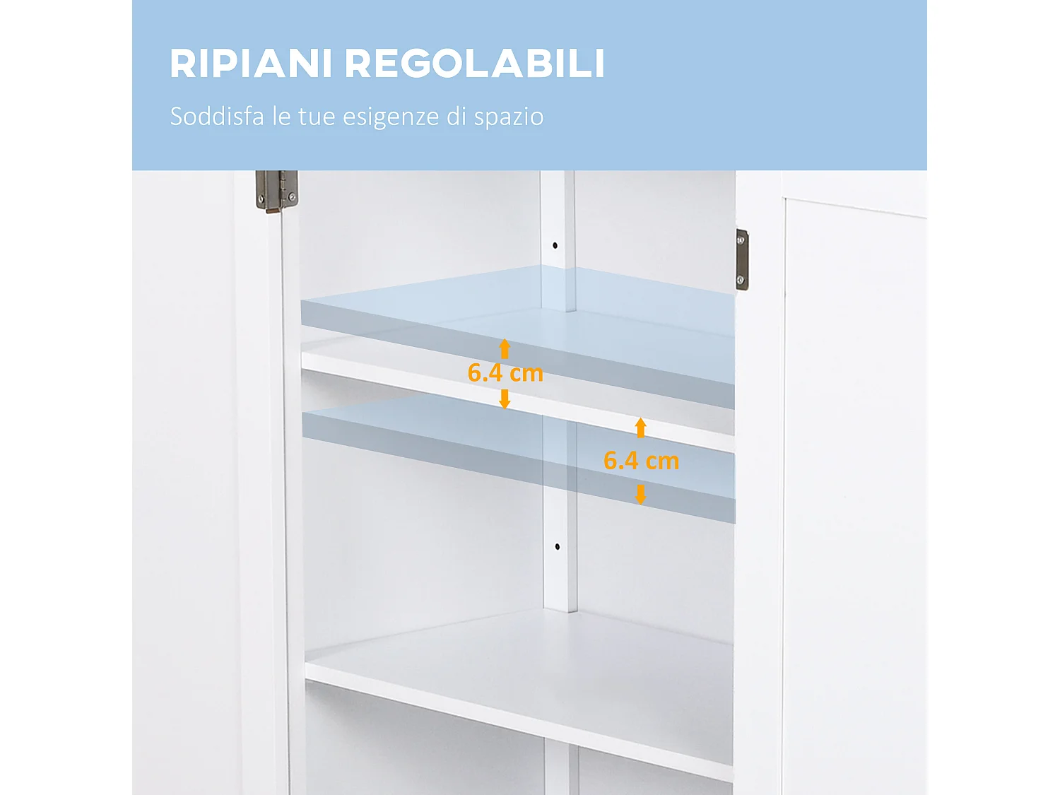 Mobiletto armadietto 2 ripiani 2 ante da bagno in mdf bianco