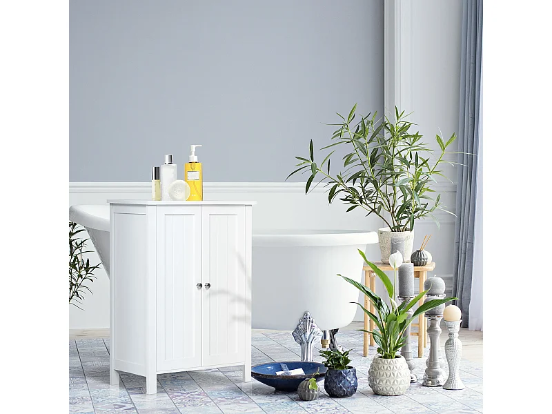 Mobiletto armadietto 2 ripiani 2 ante da bagno in mdf bianco
