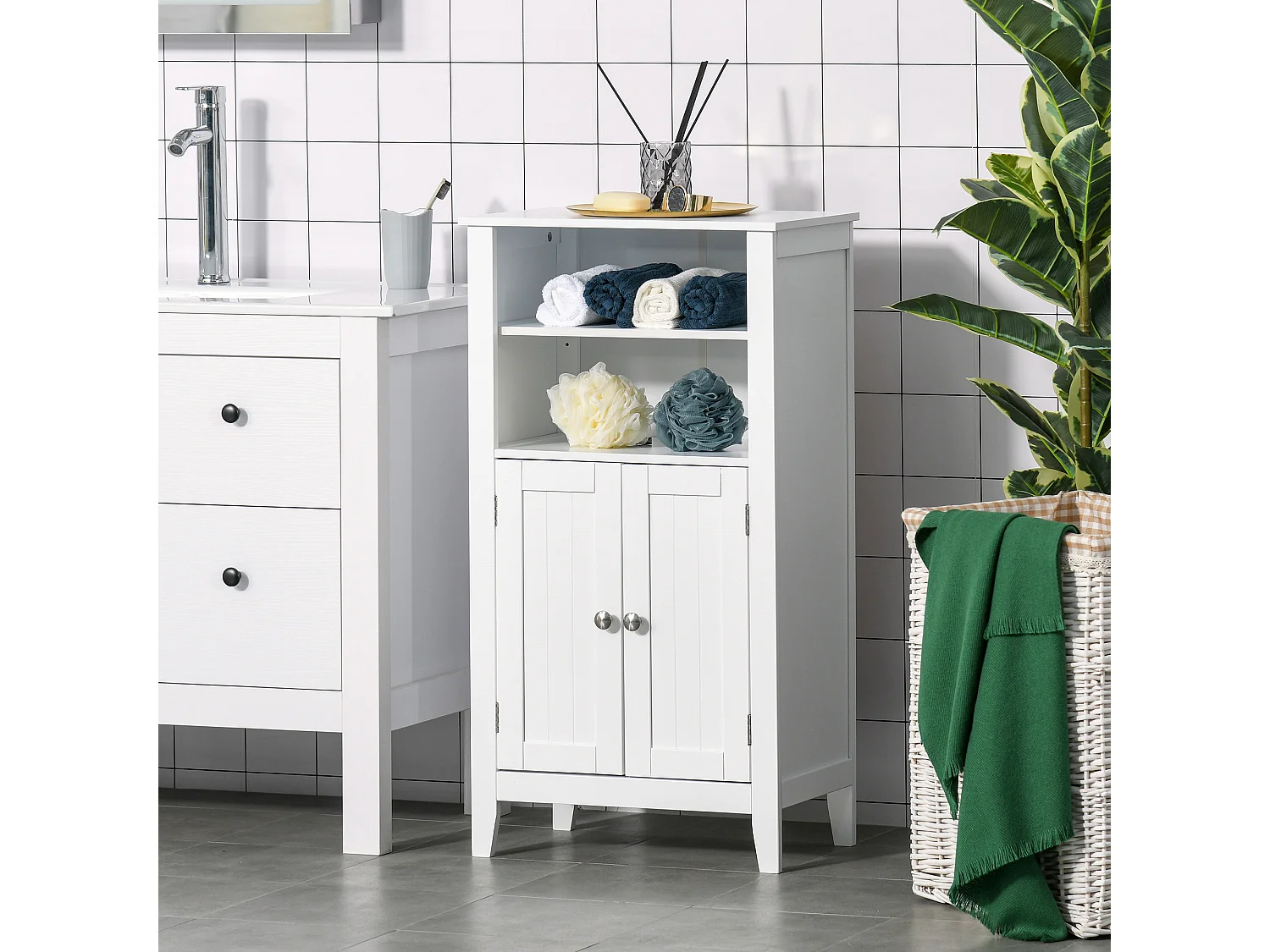 Mobile bagno con mensole regolabili e armadietto 2 ante legno