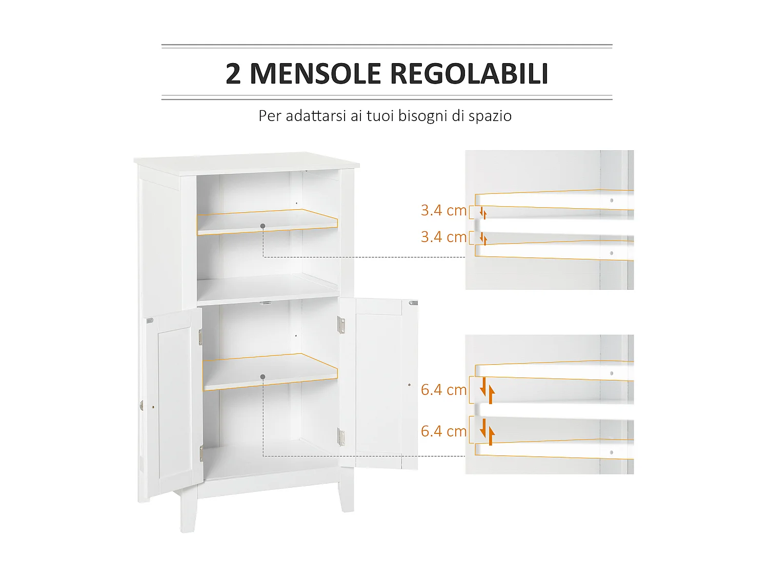 Mobile bagno con mensole regolabili e armadietto 2 ante legno