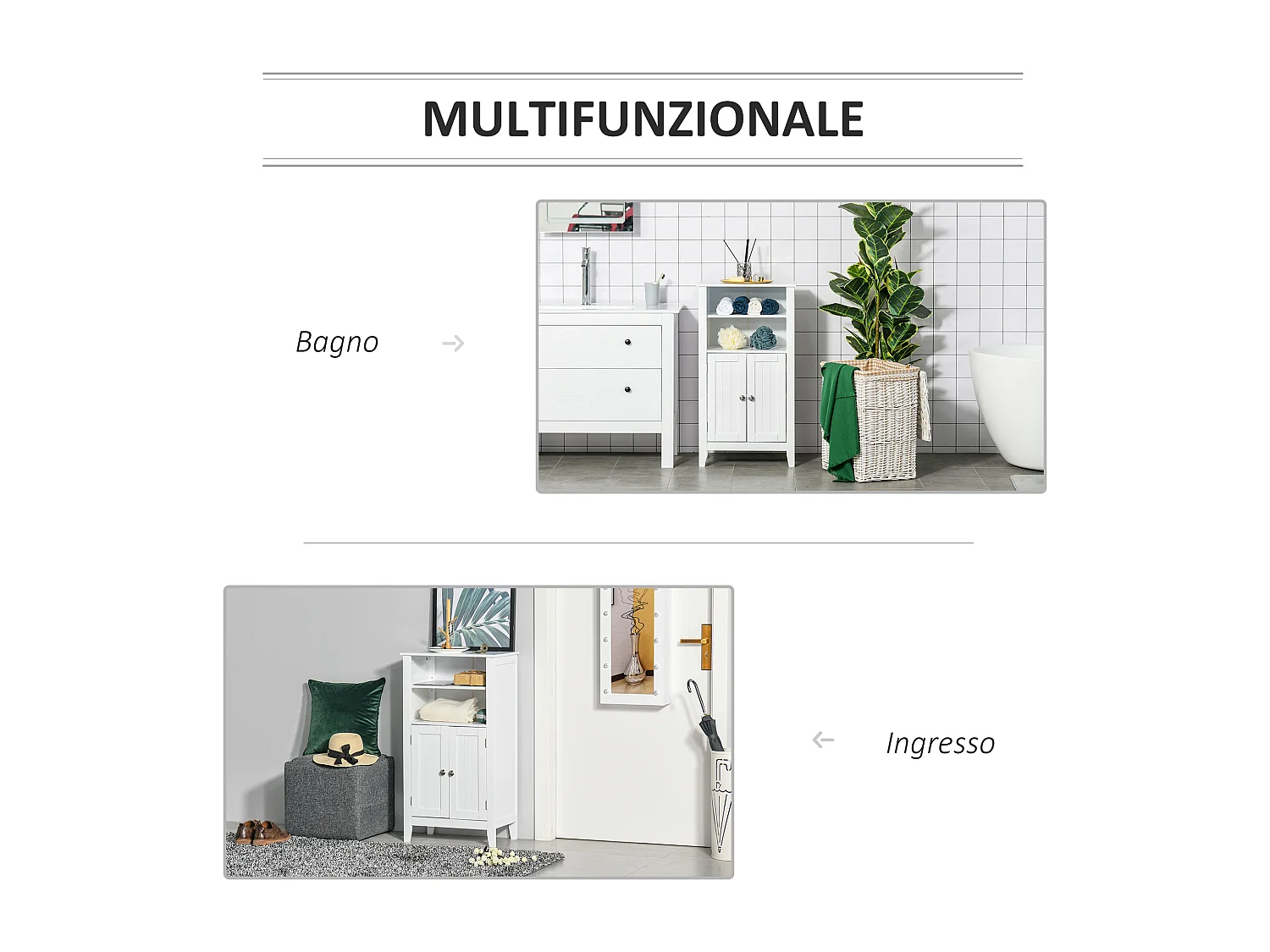 Mobile bagno con mensole regolabili e armadietto 2 ante legno