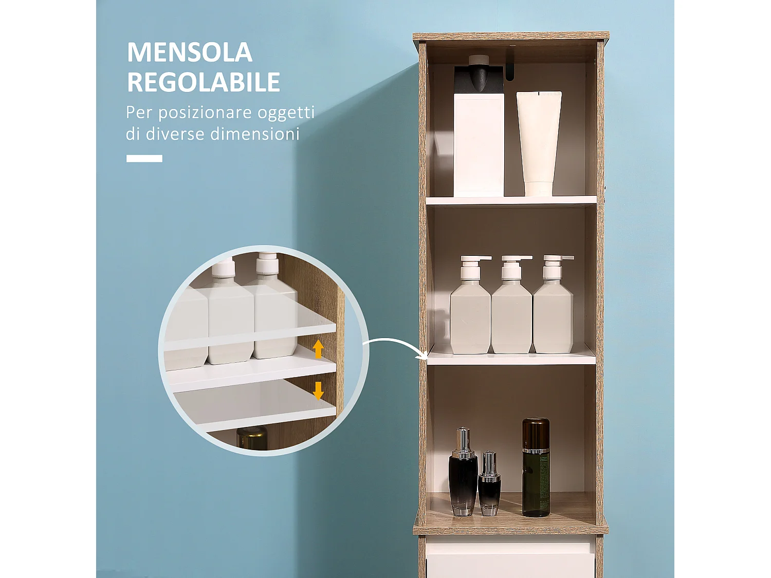 Scaffale bagno salvaspazio mobiletto a colonna legno bianco