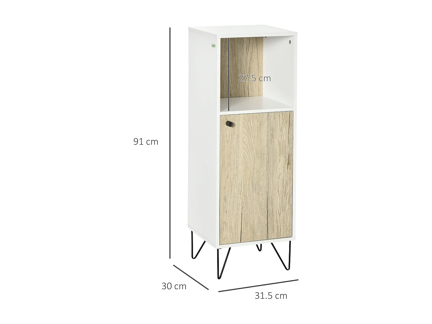 Mobiletto bagno in legno con ripiano e armadietto con anta