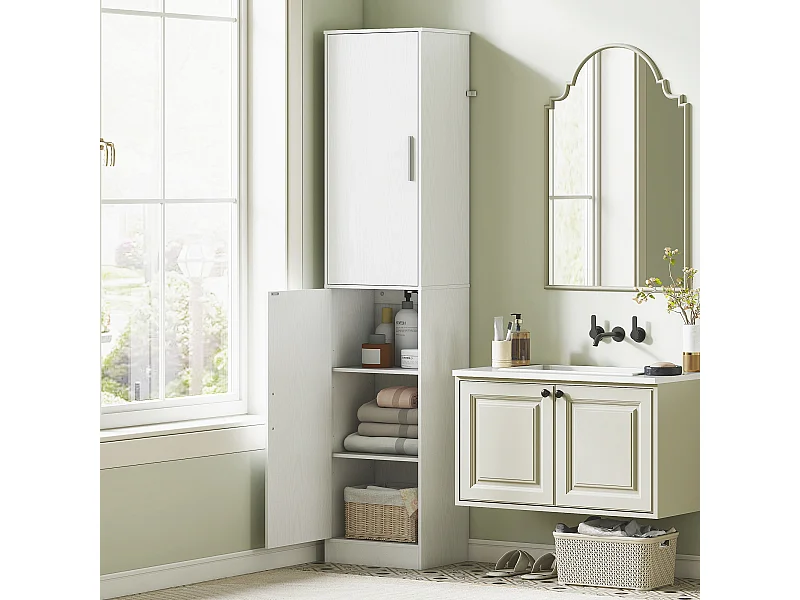 Mobile colonna bagno a 2 armadietti con 6 ripiani regolabili bianco