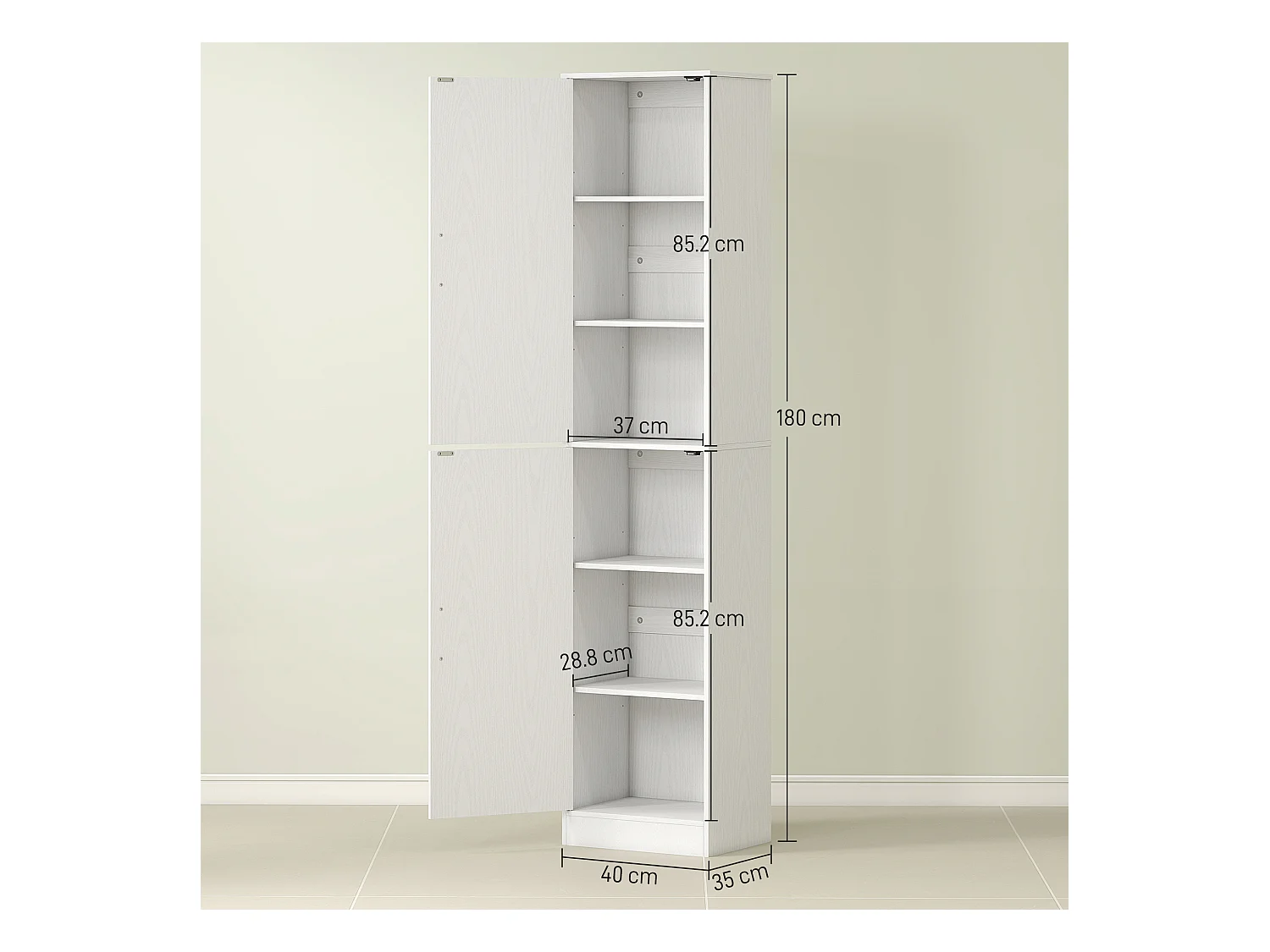 Mobile colonna bagno a 2 armadietti con 6 ripiani regolabili bianco