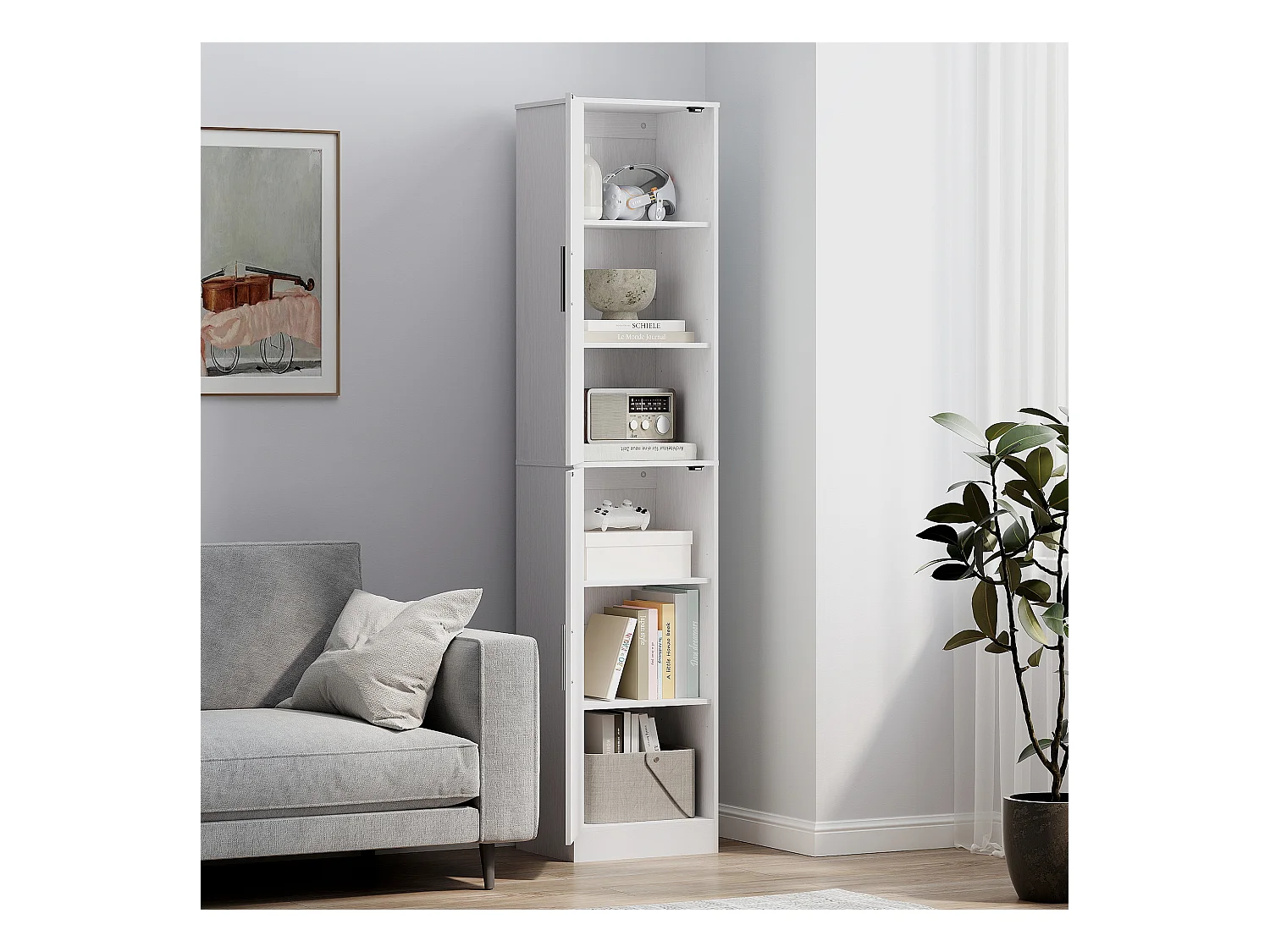 Mobile colonna bagno a 2 armadietti con 6 ripiani regolabili bianco