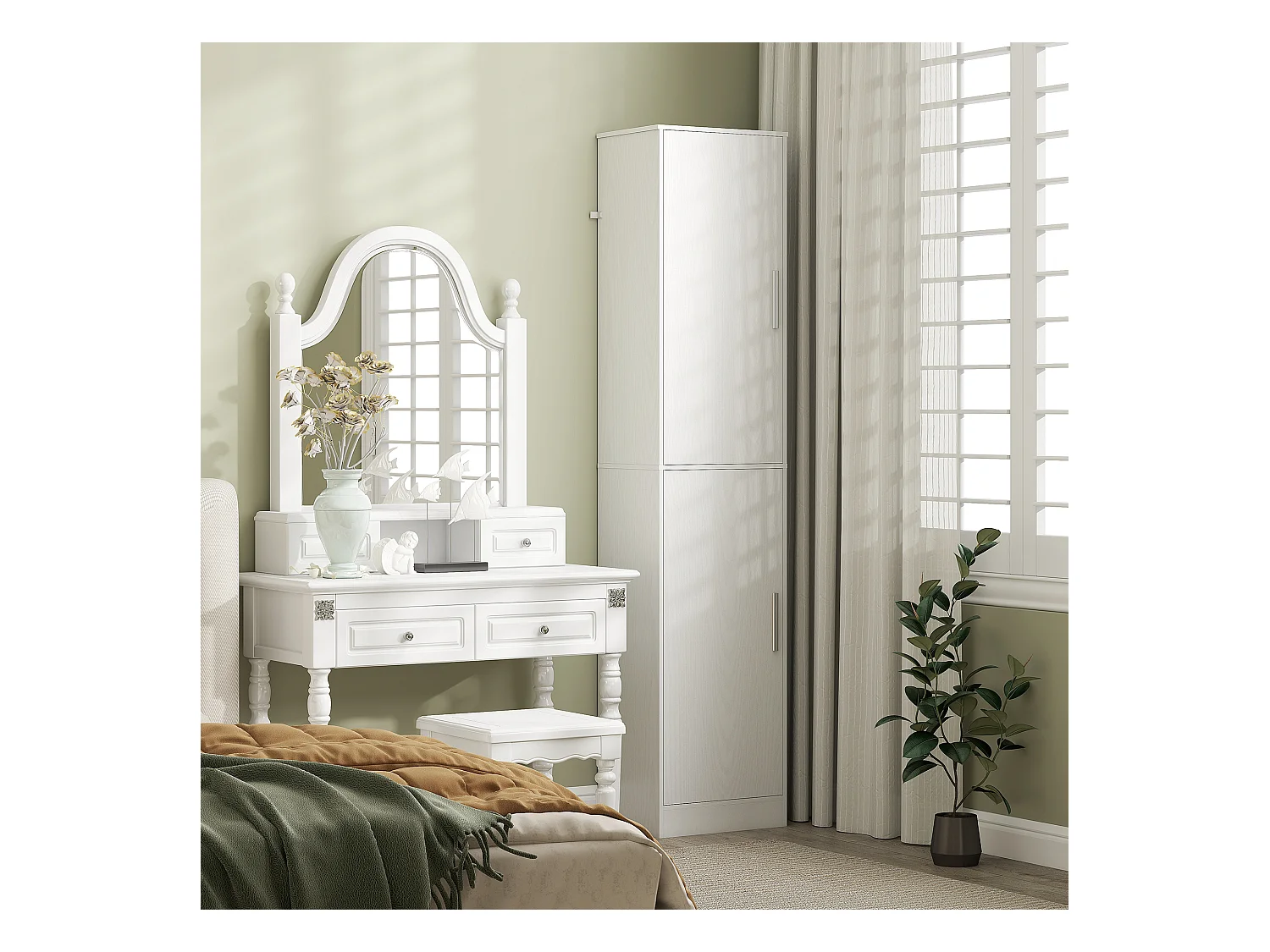 Mobile colonna bagno a 2 armadietti con 6 ripiani regolabili bianco