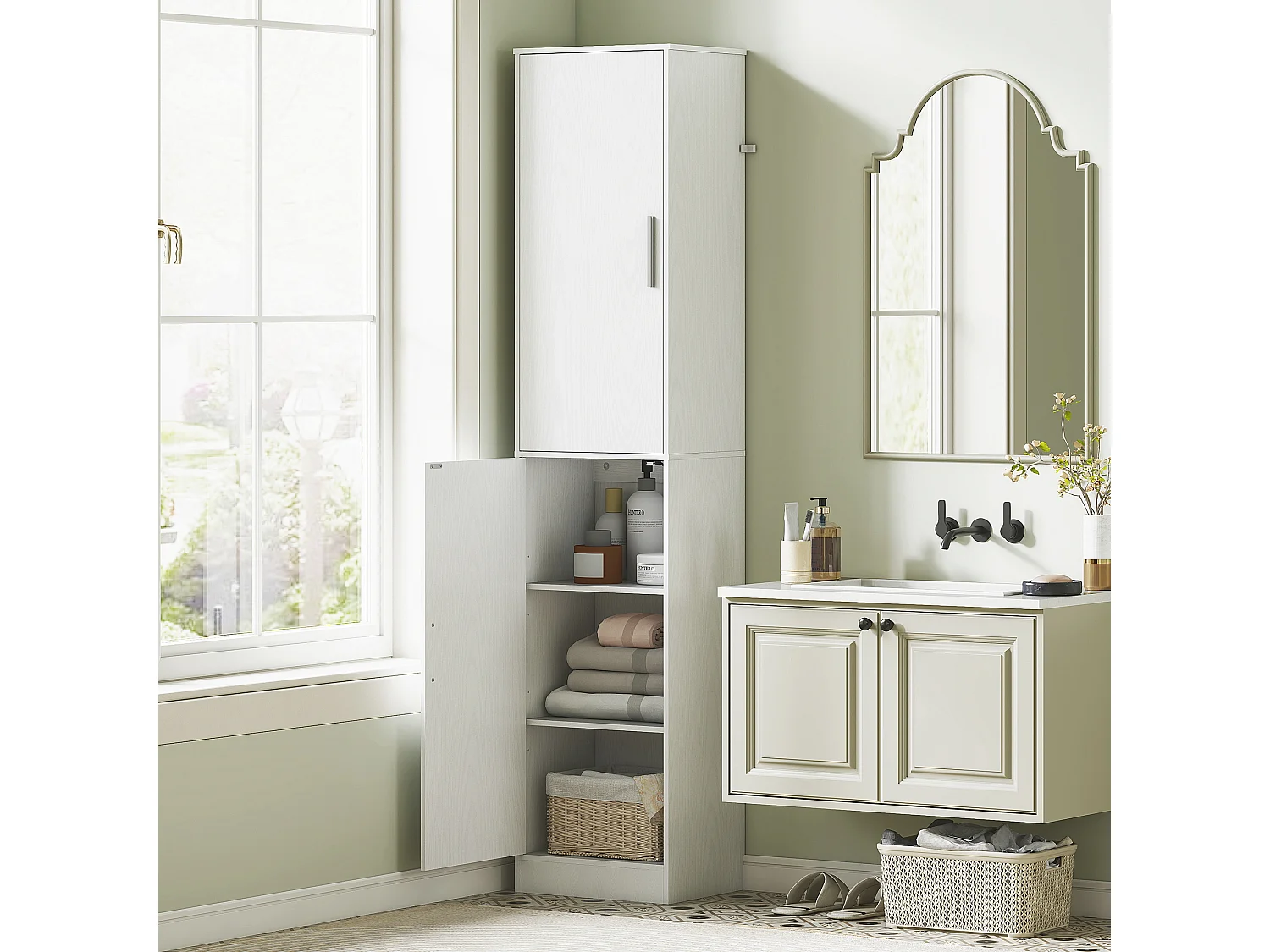 Mobile colonna bagno a 2 armadietti con 6 ripiani regolabili bianco