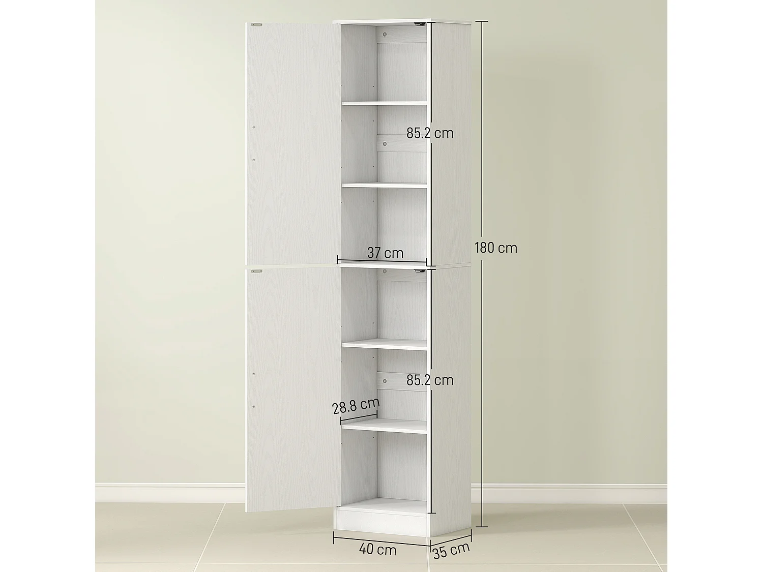 Mobile colonna bagno a 2 armadietti con 6 ripiani regolabili bianco