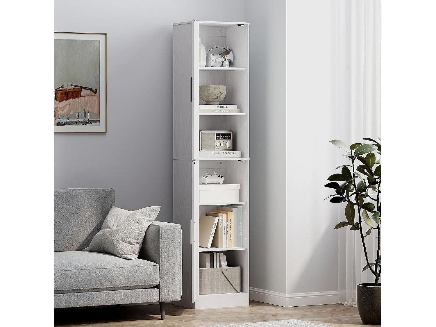 Mobile colonna bagno a 2 armadietti con 6 ripiani regolabili bianco