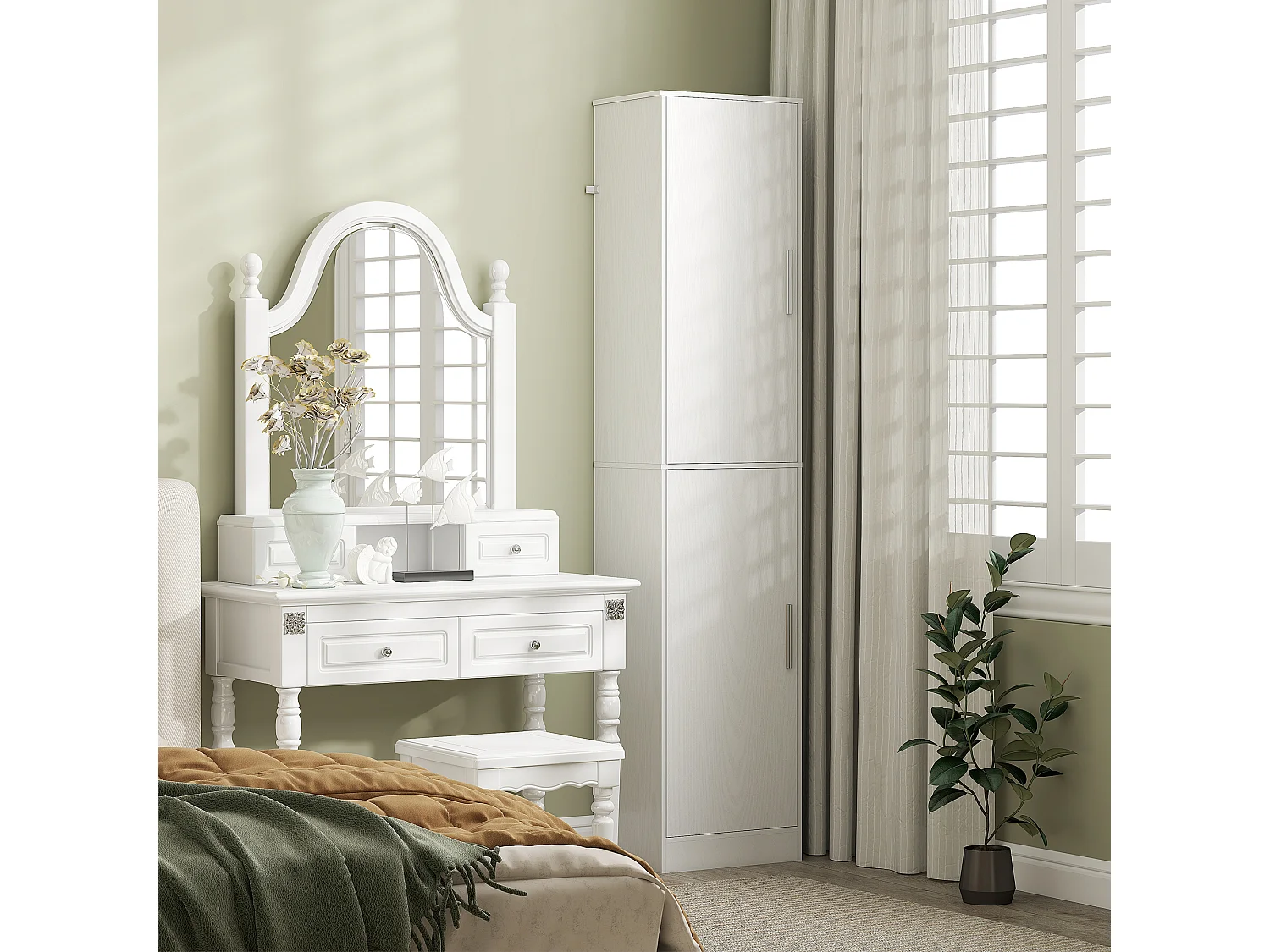 Mobile colonna bagno a 2 armadietti con 6 ripiani regolabili bianco