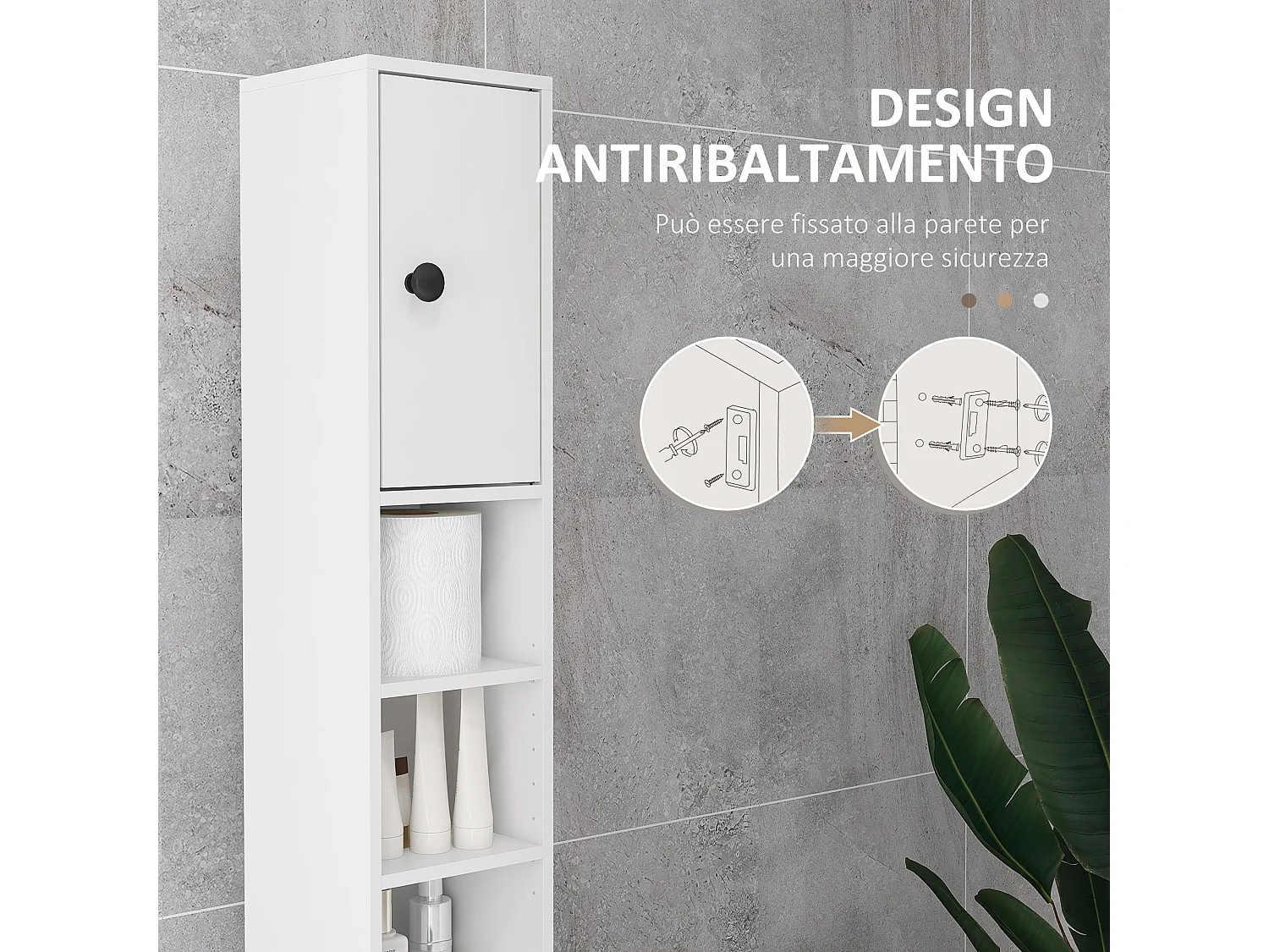 Colonna Bagno con cassetto, 2 armadietti e 4 ripiani aperti bianco