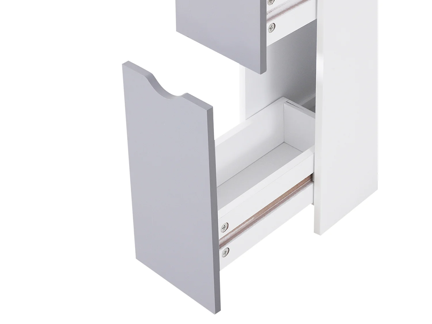 Mobiletto a colonna da bagno salvaspazio in legno bianco e grigio