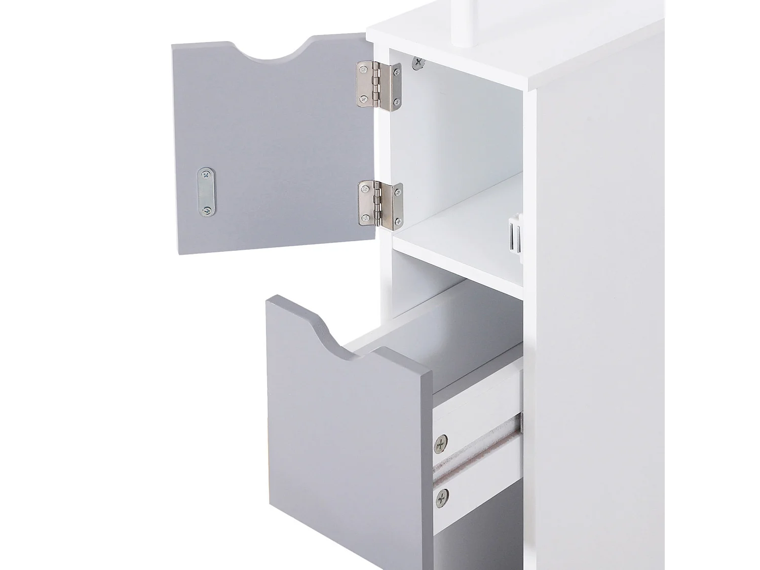 Mobiletto a colonna da bagno salvaspazio in legno bianco e grigio