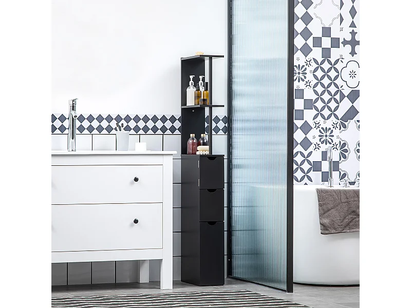 Colonna bagno salvaspazio con ripiani armadietto e cassetti
