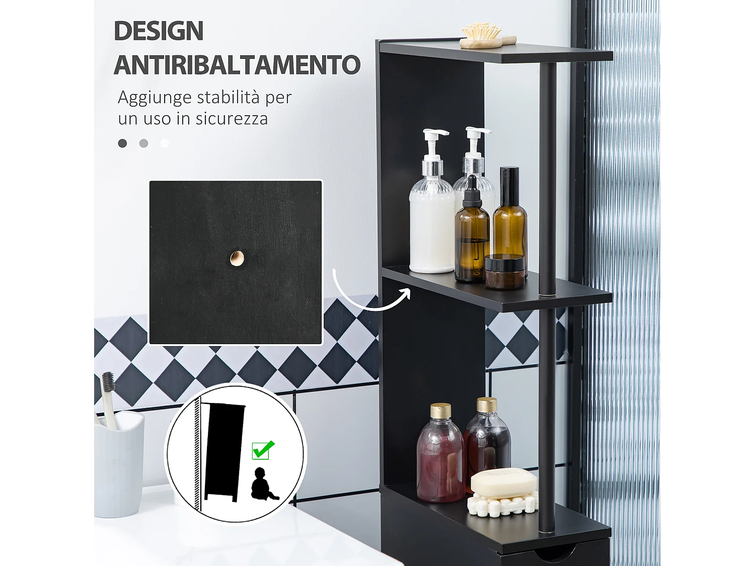 Colonna bagno salvaspazio con ripiani armadietto e cassetti