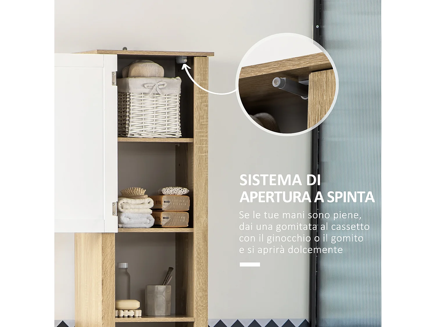 Mobile bagno alto con cassetto 2 armadietti 2 ripiani aperti