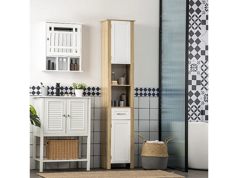 Mobile bagno alto con cassetto 2 armadietti 2 ripiani aperti