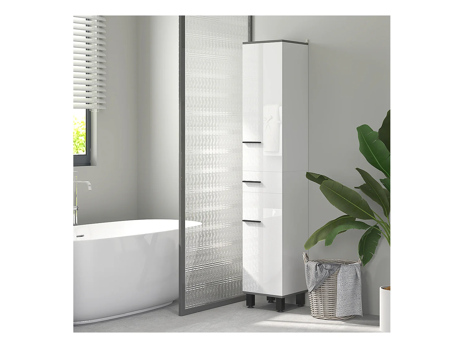 Colonna bagno con cassetto e 2 armadietti ripiano regolabile bianco