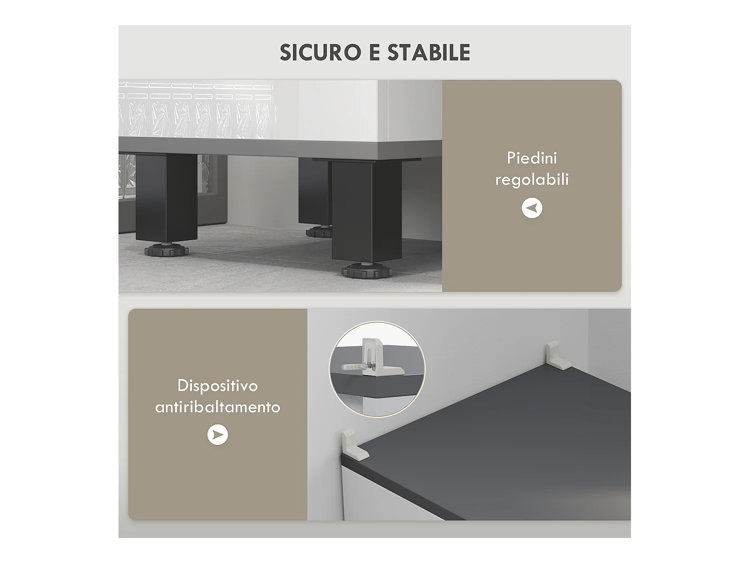 Colonna bagno con cassetto e 2 armadietti ripiano regolabile bianco
